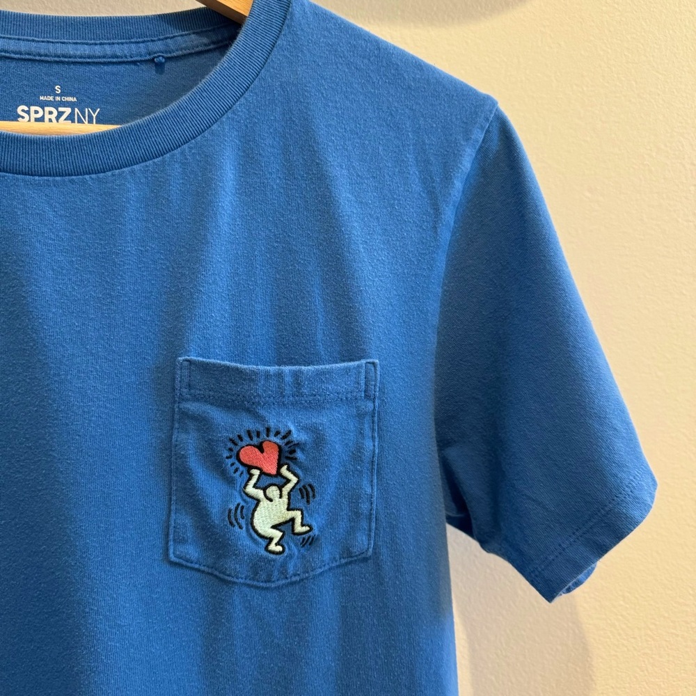 KEITH HARING x UNIQLO COLLAB Cerulean Blue Cotton T-Shirt Size Small